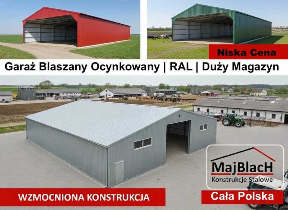 Duży Ocynkowany Garaż Blaszany Dwuspadowy | RAL | Grafit  – Maj-Blach