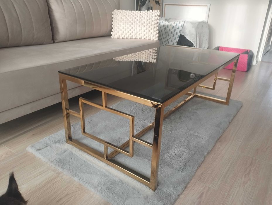 Nowoczesny stolik - ława 120x60x45, extra, szkoło hartowane, złoto