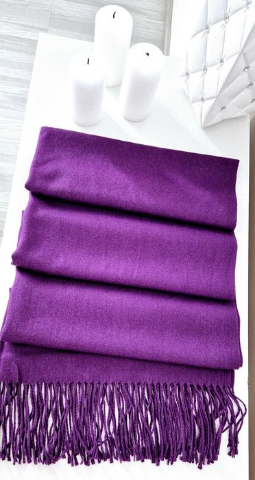 Kaszmirowy duzy szalik damski fioletowy cashmere