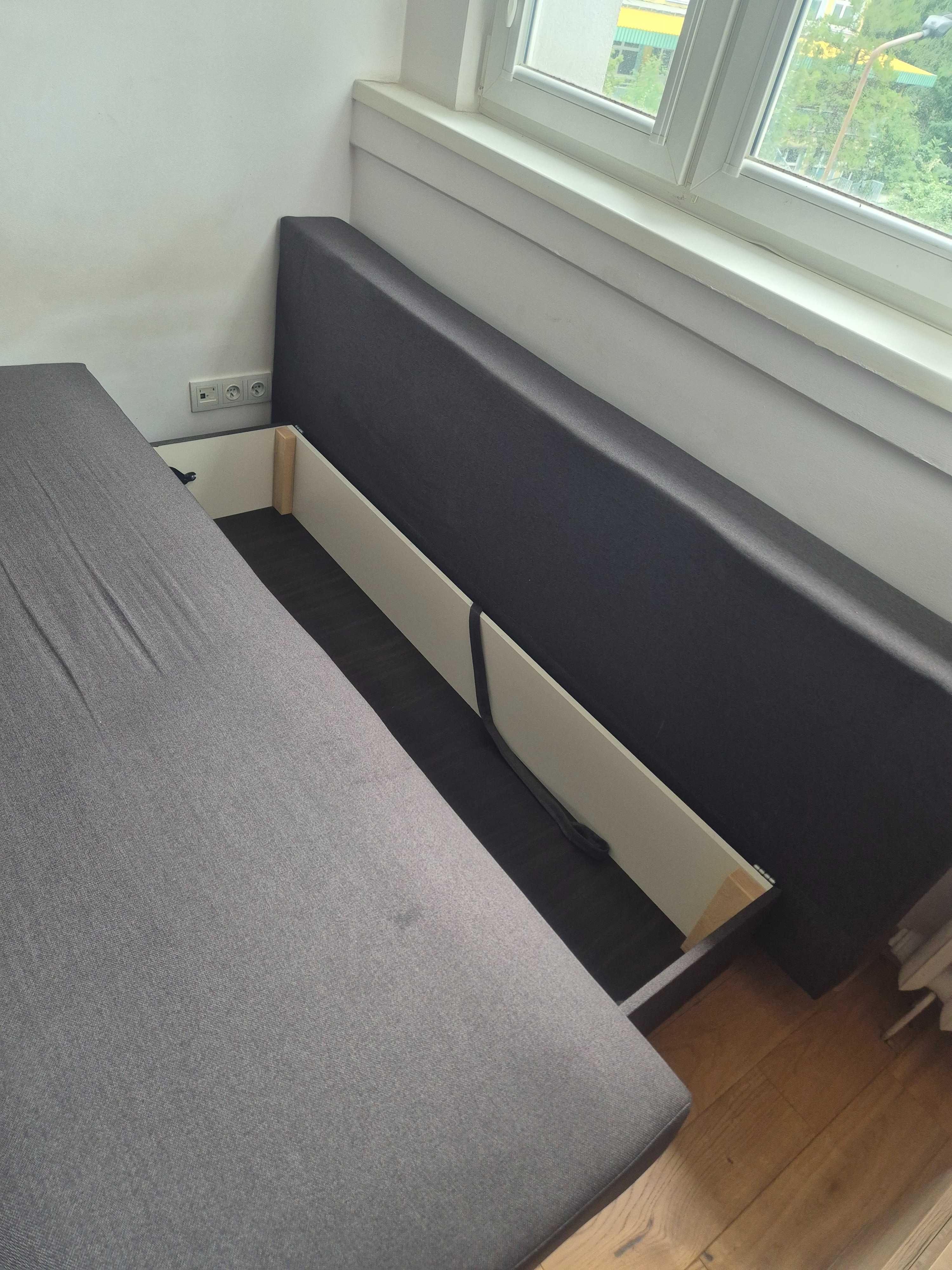 Kanapa, sofa, rozkładana, z pojemnikiem, szara, 140x200cm.