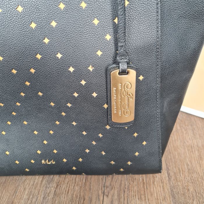 Ralph Lauren torebka RLL torba czarna na zakupy shopper ze złotym