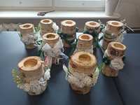 10szt  Świeczniki brzozowe wesele ręcznie zdobione