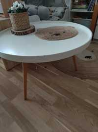 Stolik kawowy biały drewniany skandynawski okrągły