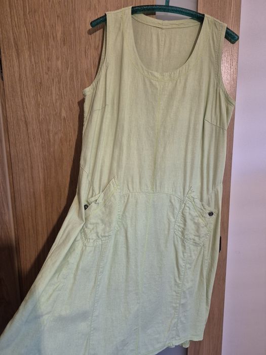 Sukienka letnia damska plażowa miejska len z domieszką mięta XXL