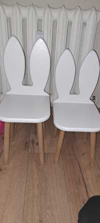 Krzesełka 2szt białe dla dzieci króliczek drewniane