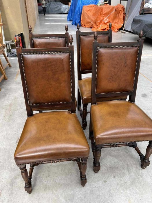 Komplet 4 krzeseł krzesła drewniane dębowe skórzane solidne FV DOWÓZ