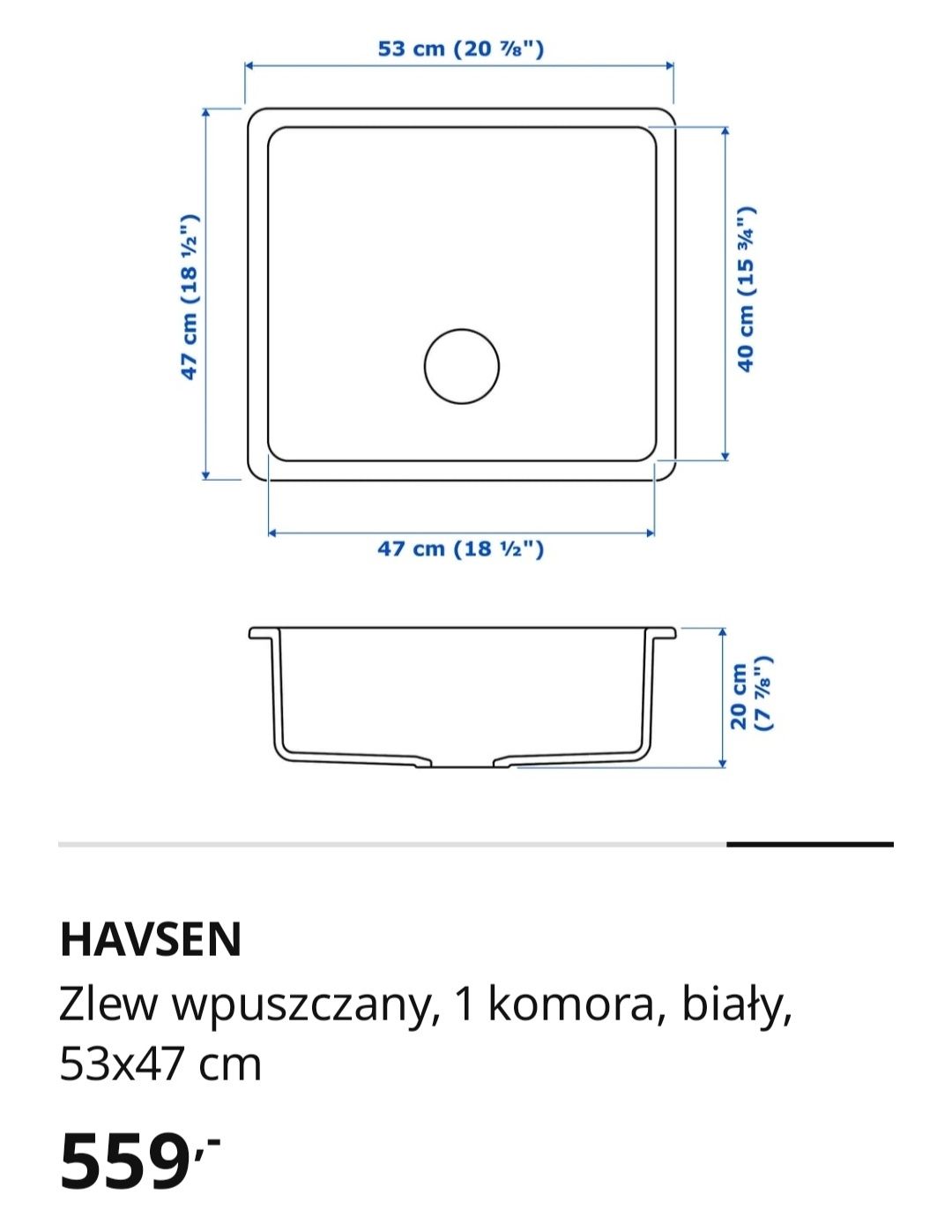 Zlewozmywak IKEA Havsen 53x47