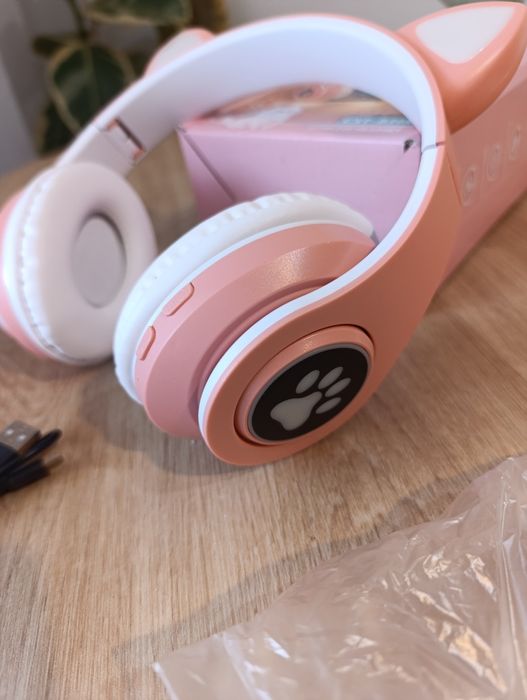 Nowe słuchawki bezprzewodowe LED USB swiecą kocie uszy łapki