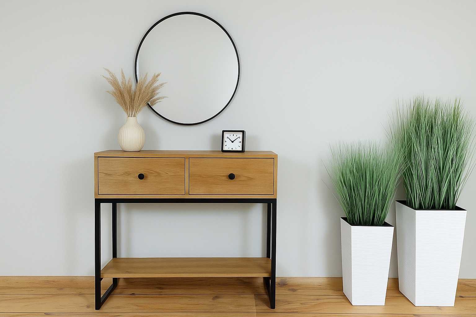 Konsola LOFT z Szufladami, 100% Lite Drewno Dębowe, Dąb.