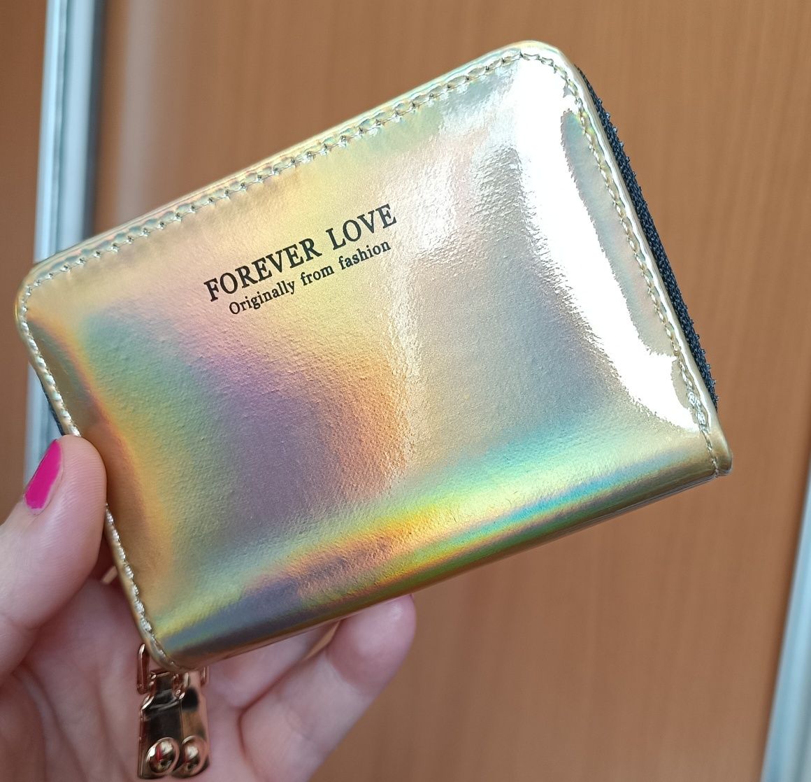 Nowy piękny portfel holo złoty metaliczny