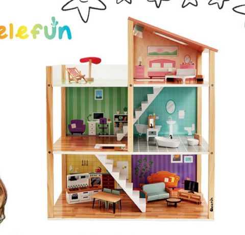 Nowy duży domek dla lalek drewniany z mebelkami akcesoriami