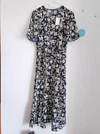 Długa sukienka maxi czarna w kwiaty 42 xl