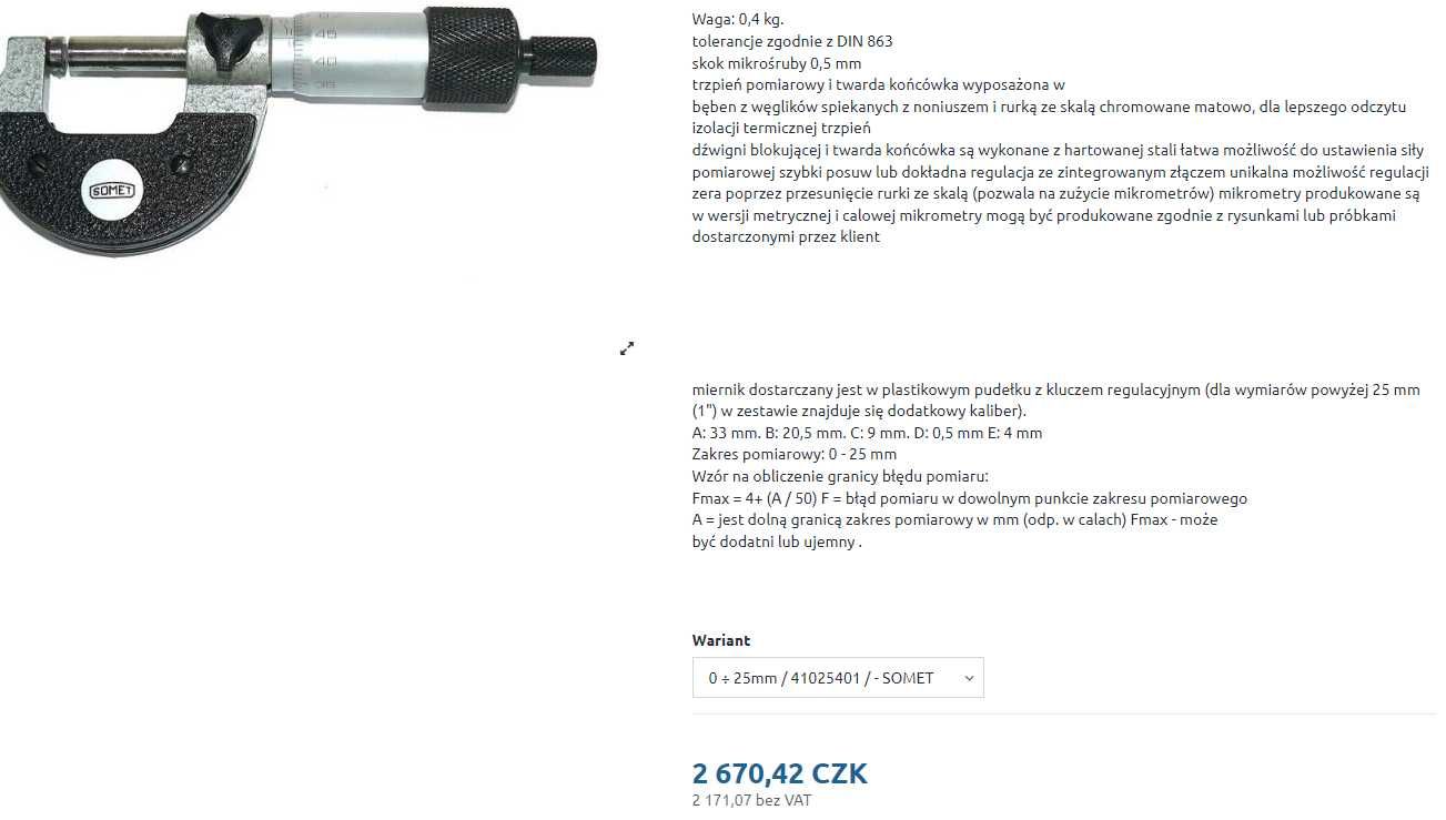 Nowy Czeski Mikrometr Somet 0-25mm 0,01mm