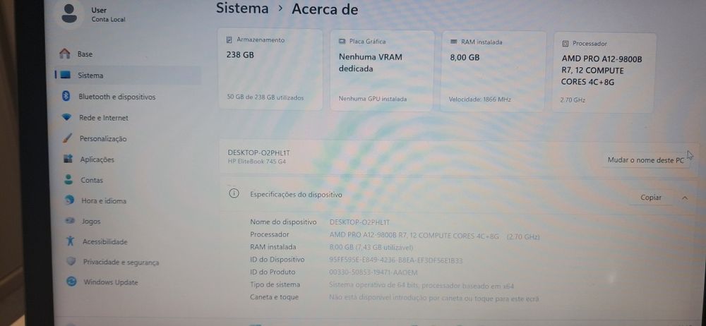 Portátil HP elitebook 745 G4