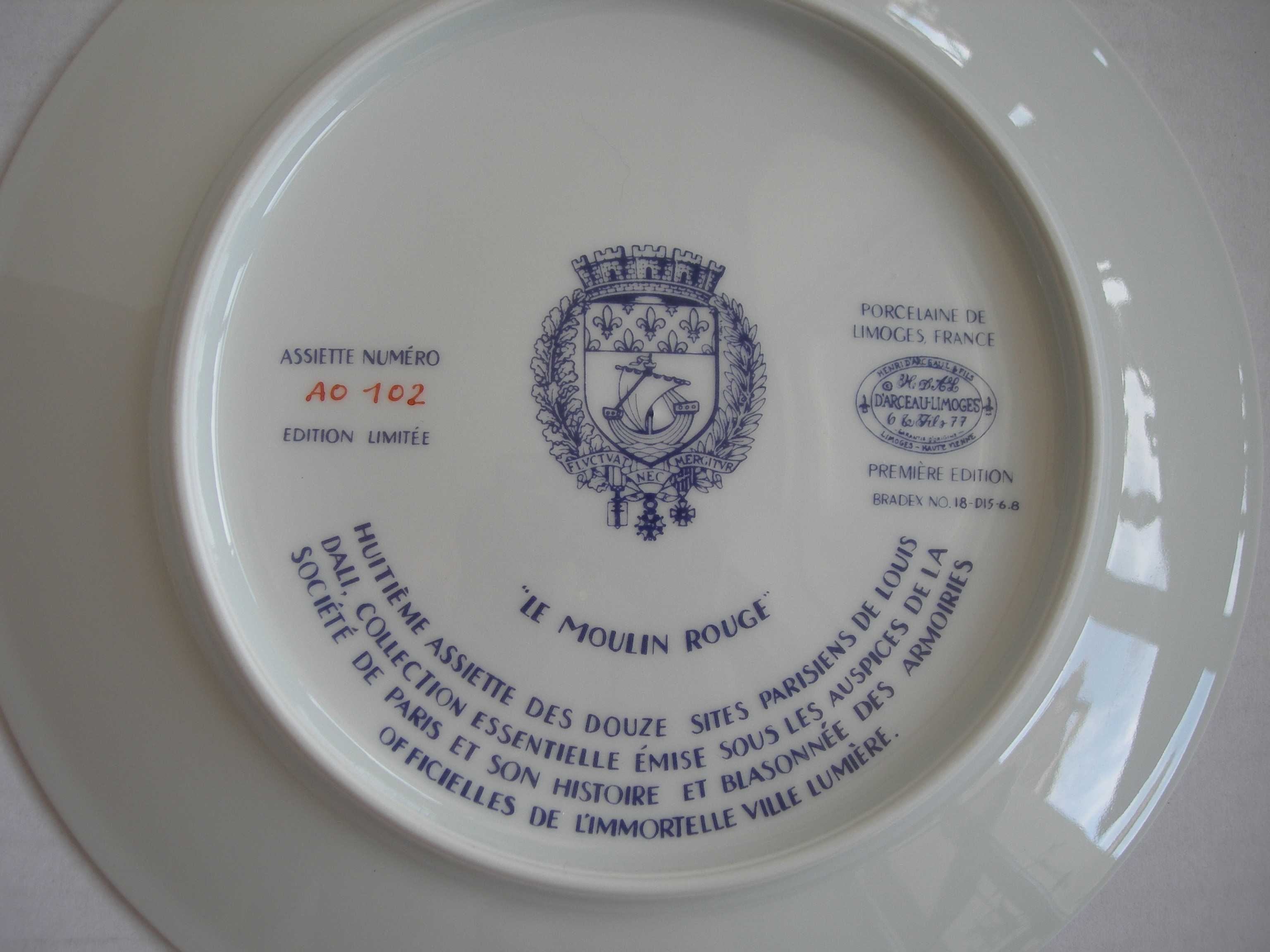 Тарелка, Мулен Руж в Париже, Лимож, Франция, сертификат