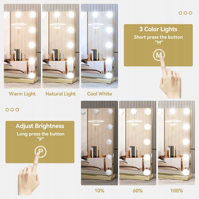 Lustro Hollywood LED z 15 żarówkami i USB