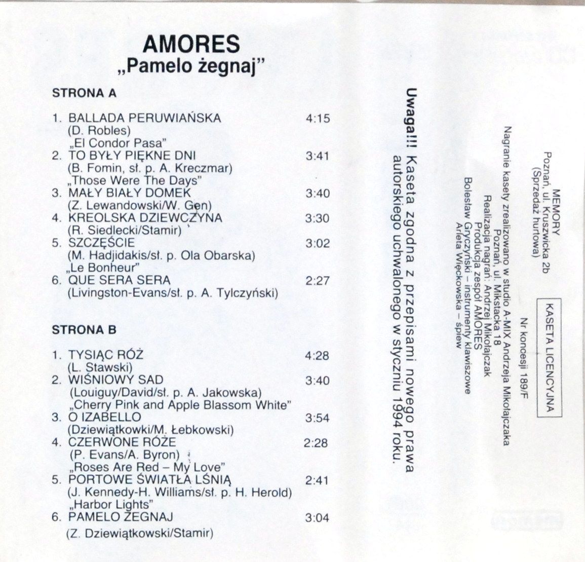 Amores - Pamelo Żegnaj (kaseta) BDB