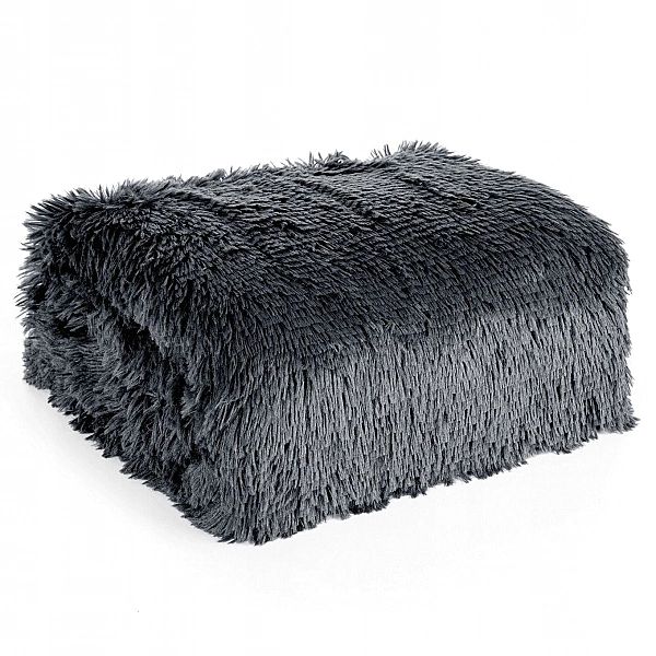 Koc narzuta na łóżko 200x220 Dwustronny Futrzak Tifany1 Stal