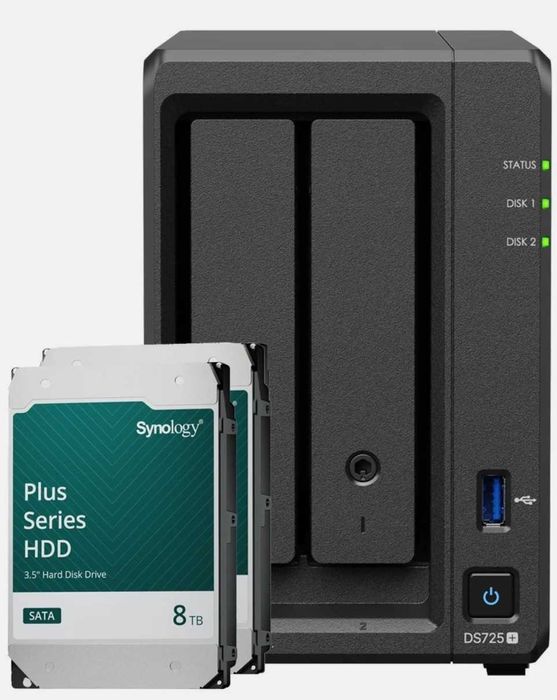 Synology DS725+ NAS z 8 GB RAM i dyskami twardymi 16 TB  Do negocjacji