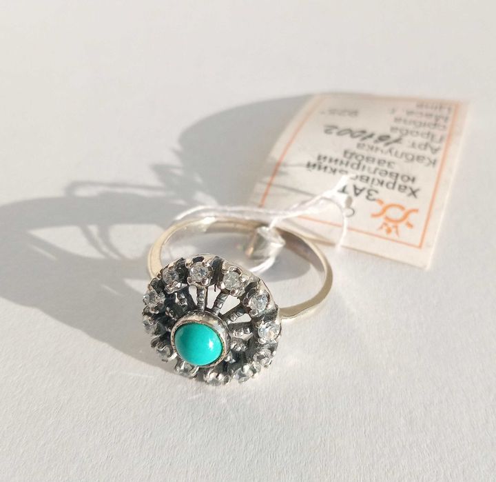 Вінтажний перстень з бірюзою натуральною Кольцо розмір 18,5 Срібло 925