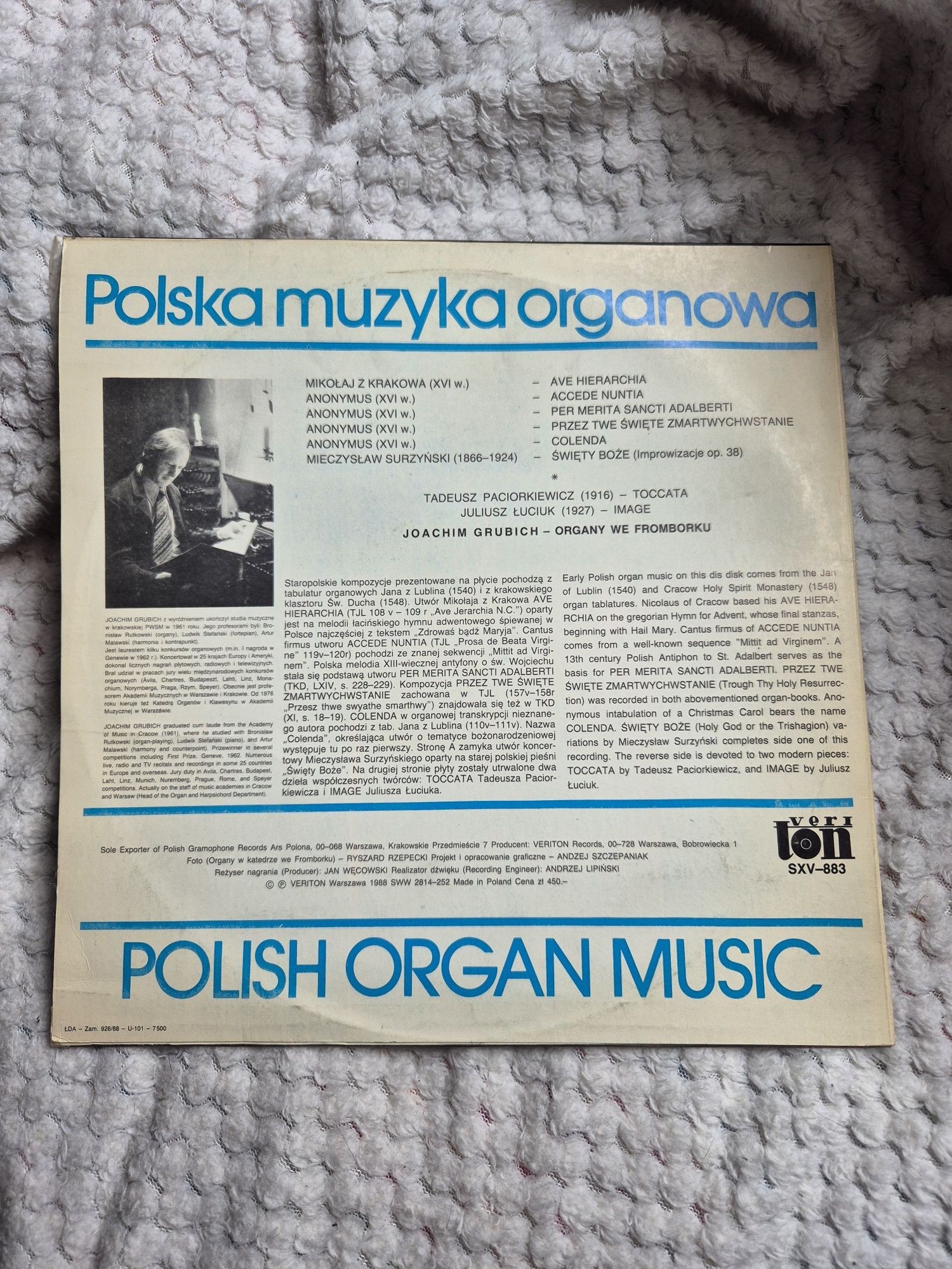 LP. Płyta winylowa, Joachim Grubich - Polska Muzyka Organowa