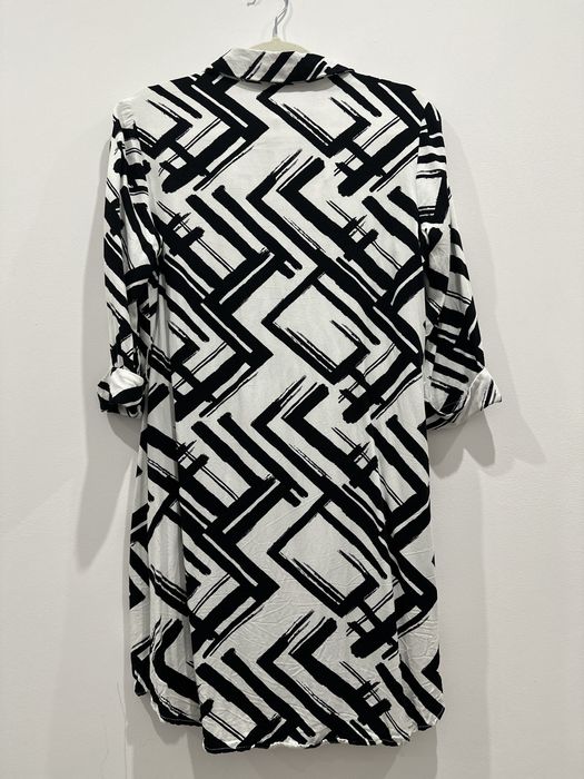 Biała Sukienka W Czarne Wzory Z Kieszeniami 100% Wiskoza Mohito XS/S