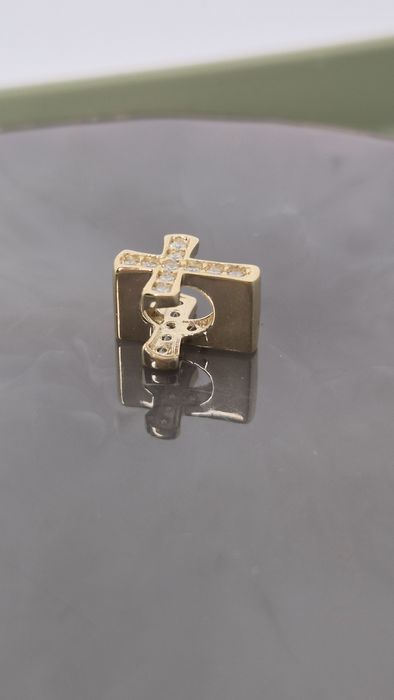 Nowy złoty charms do bransoletki typu Pandora krzyż białe cyrkonie