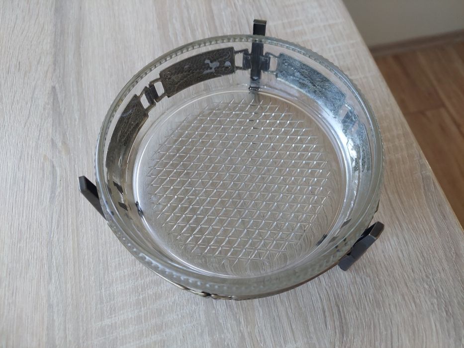 Patera modernistyczna kryształ mosiądz retro vintage prl