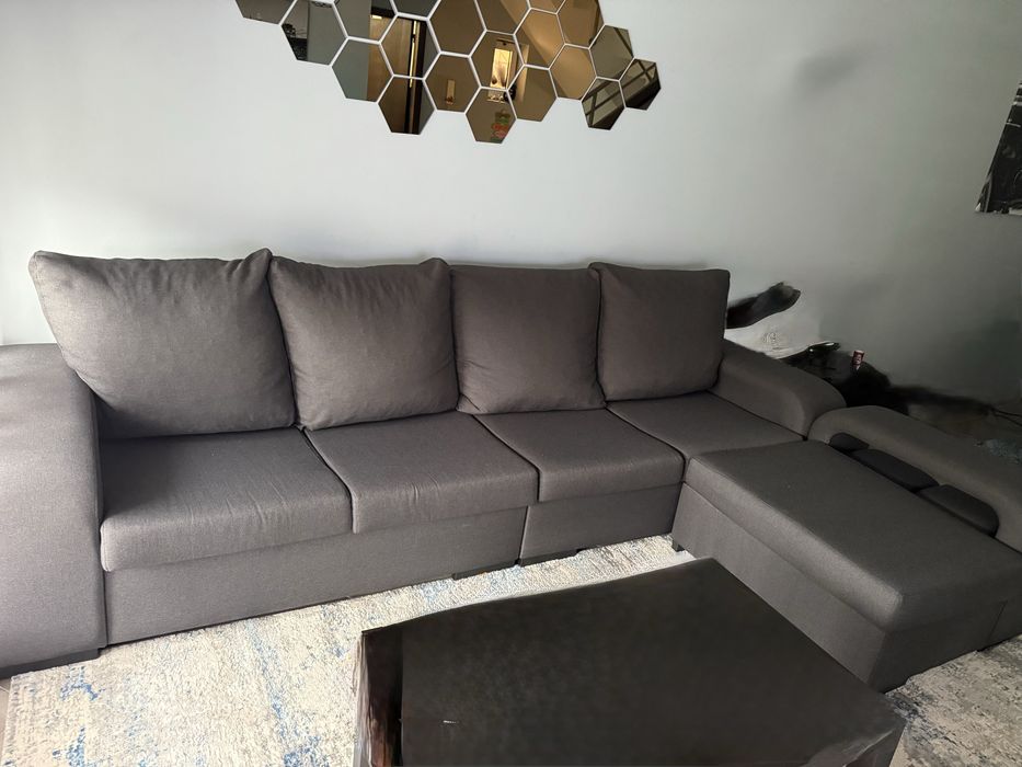 Sofa chaise lounge de 3 lugares cinza como novo