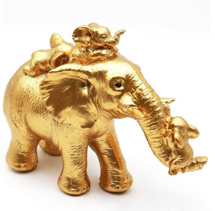 Złoty słoń dekoracyjny Irayin, wykonany z żywicy