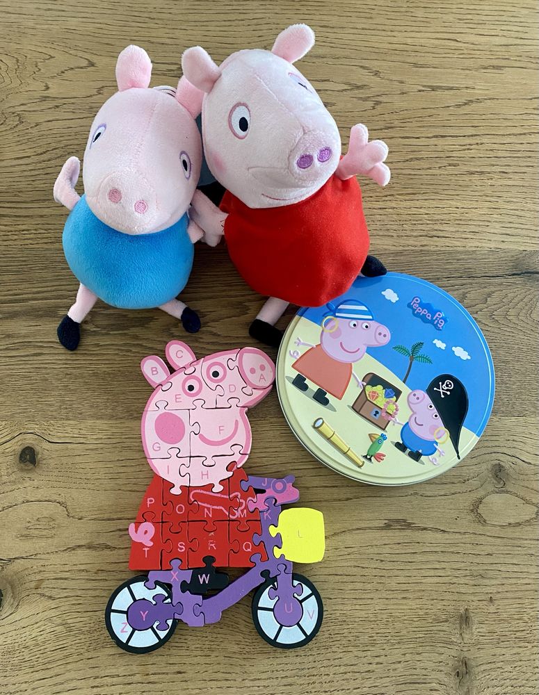 Pluszaki Peppa i George + drewniane puzzle