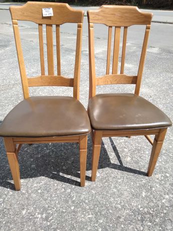 Komplet 4 krzeseł krzesła drewniane dębowe skóra naturalna FV DOWÓZ