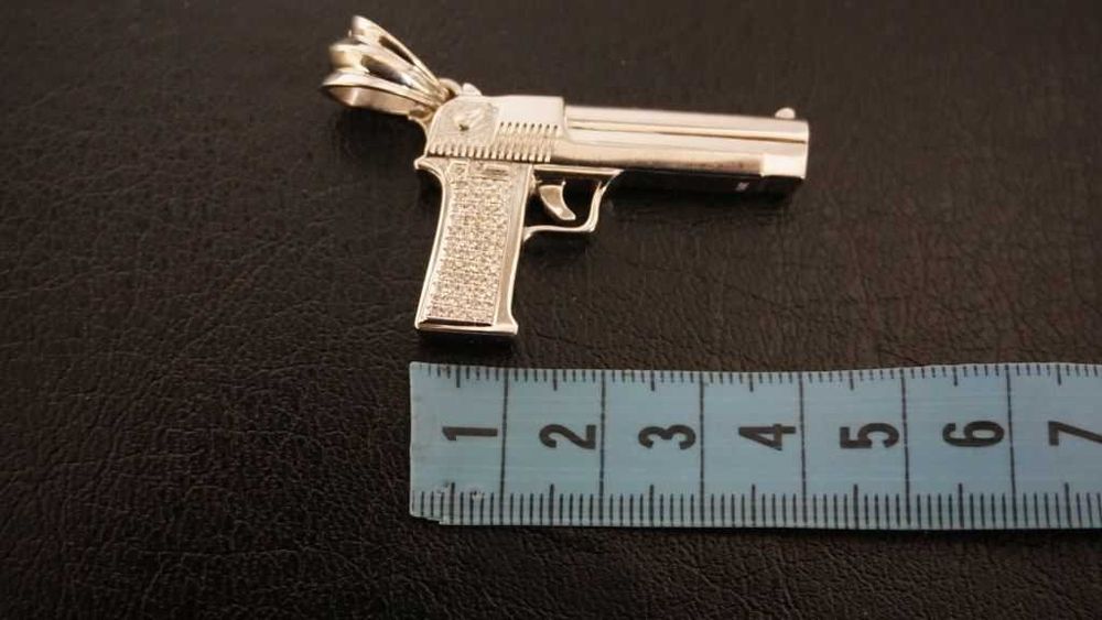 Złoty Komplet Łańcuszek i Pistolet 83 Gram - Białe Złoto