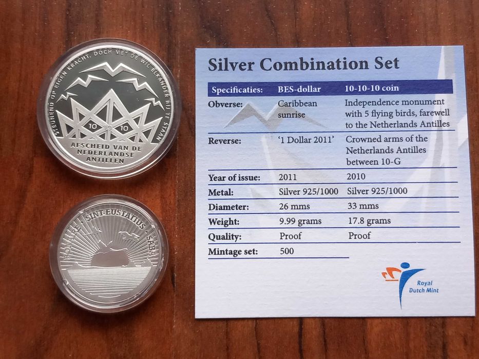 2 Moedas Antilhas Holandesas 2011 Prata Proof- 500 Exemplares