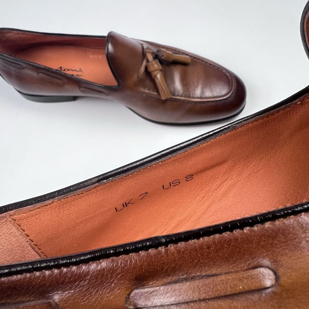 Santoni leather loafers шкіряні лофери туфлі люкс італія