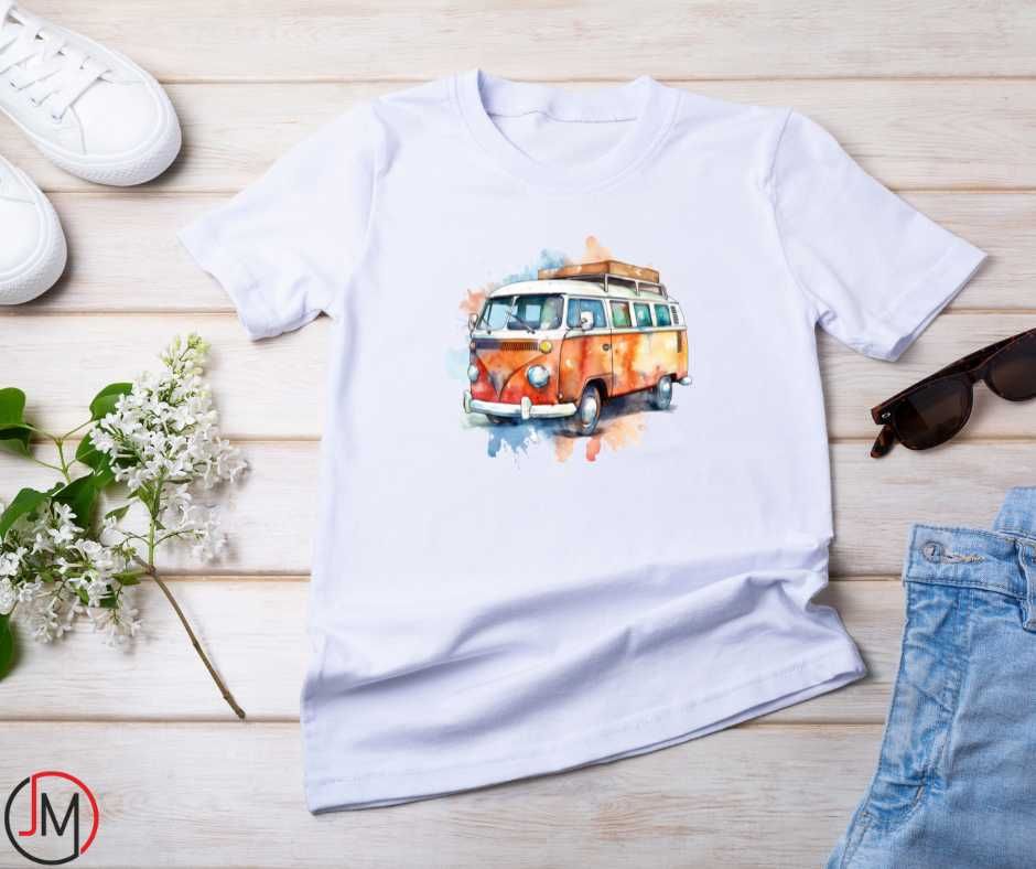 Biała koszulka MĘSKA z nadrukiem *T-shirt Bus VINTAGE rozmiar S*