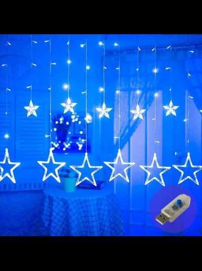 Гірлянда штора на батарейках та USB Сині зірочки