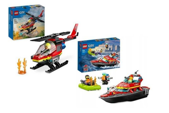 Zestaw LEGO Straż Pożarna Łódź + Helikopter