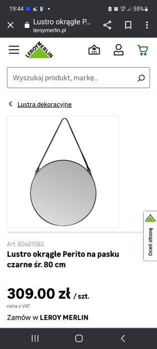 Lustro okrągłe 80 cm czarne na pasku Perito