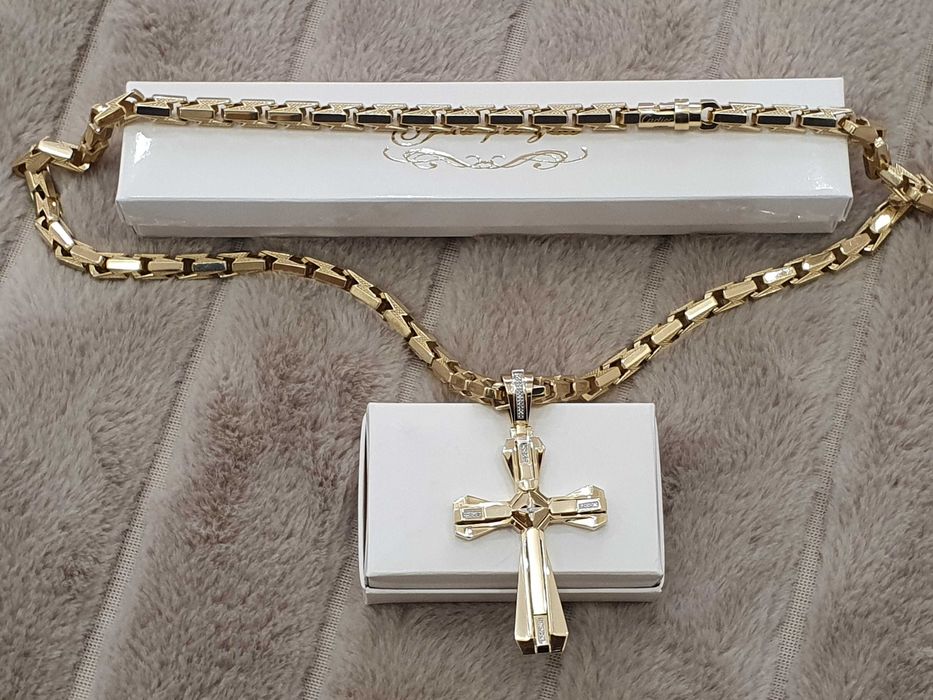 Złoty Łańcuch+Złoty Krżyz+Diamenty 31 szt.-Najnowsza Kolekcja -128 gr.