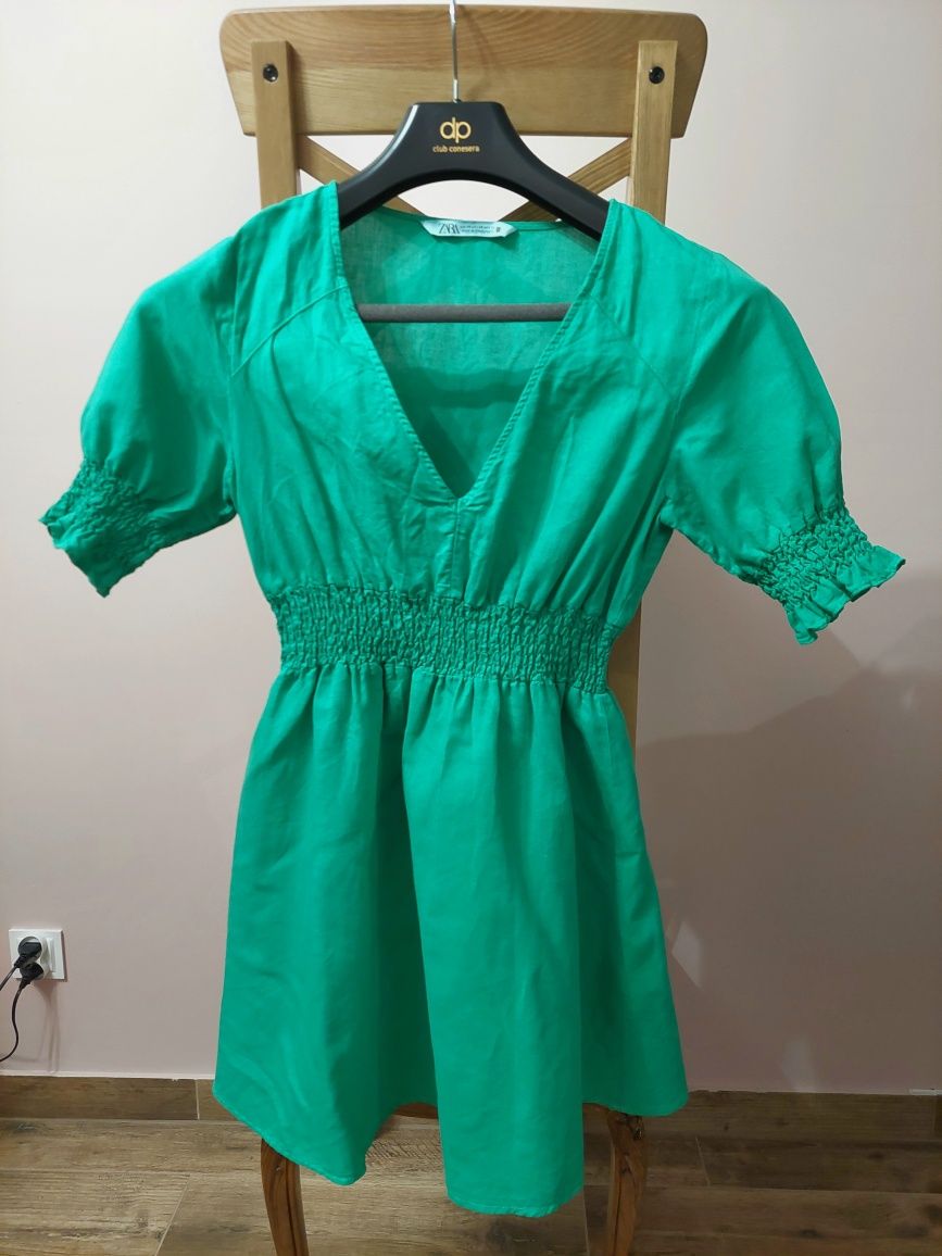 Zielona sukienka ZARA lniana rozmiar XS