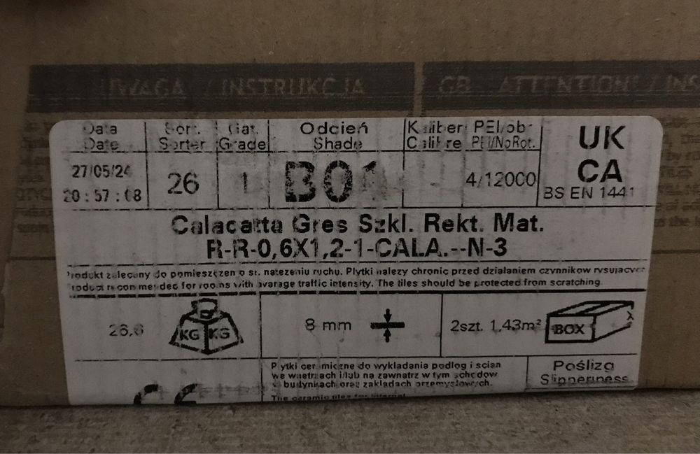 Paradyż Calacatta Gres Szkl. Rekt. Mat. Płyta płytka podłogowa