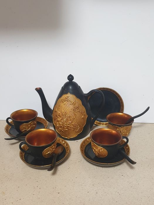 Serviço de chá asiático vintage em charão - para 4 pessoas