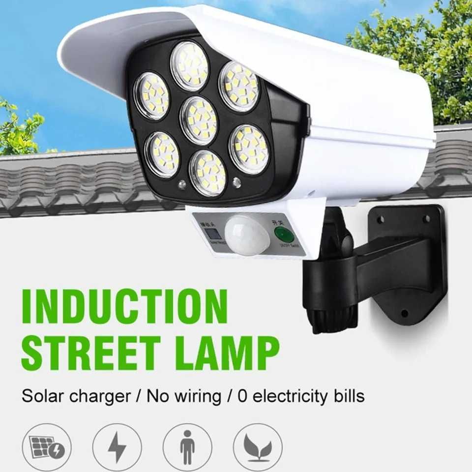 Lampa solarna LED z czujnikiem ruchu imitacja kamery pilot