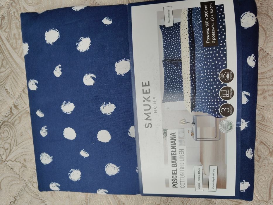 Pościel 3 elementy: poszwa 160*200, 2 poszewki 70*80. Nowa. Smukke