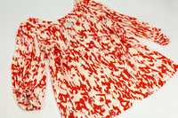 Biało czerwona luźna bluzka, ozdobne wiązanie, r46
