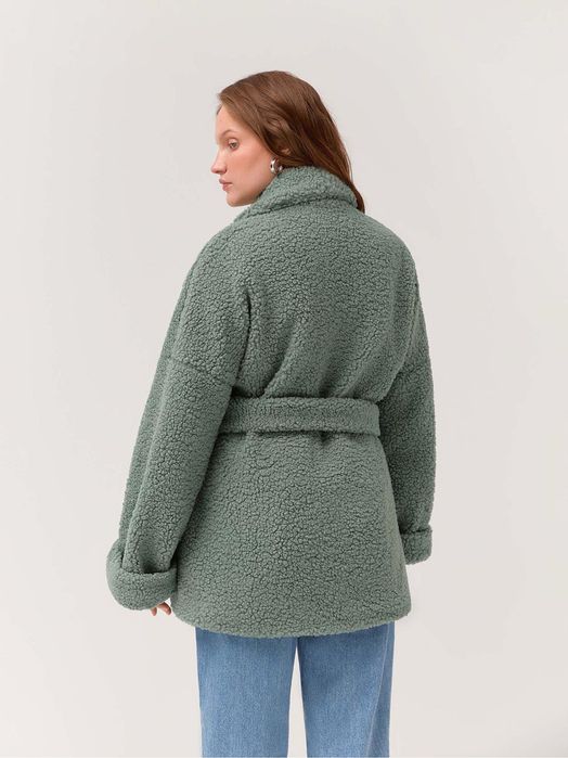 Шубка тедді зелено-мʼятного кольору, украінський бренд DiaDia