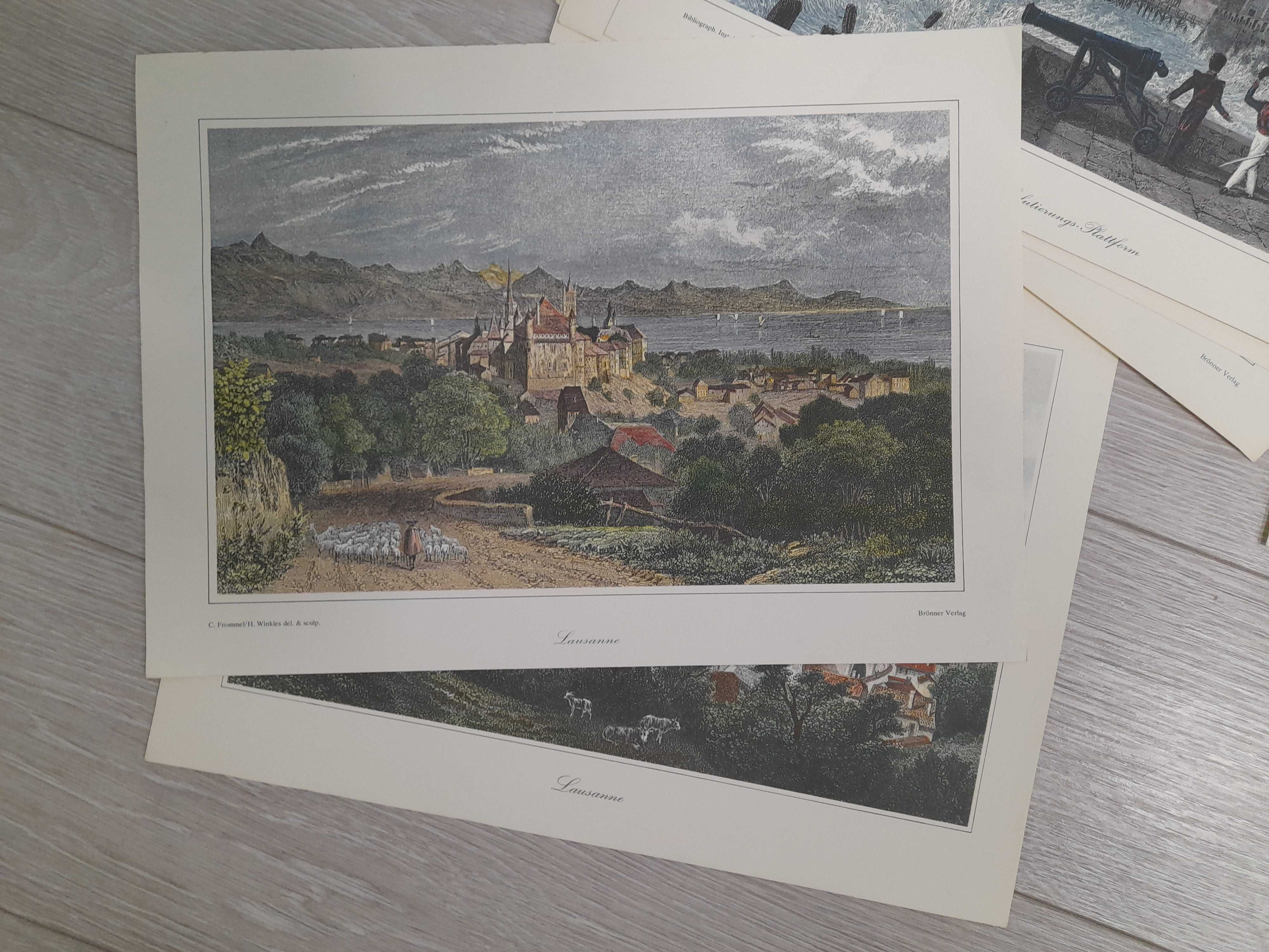 Zestaw 53 szt. Stare grafiki szkice miasta niemieckie i świata obrazA4