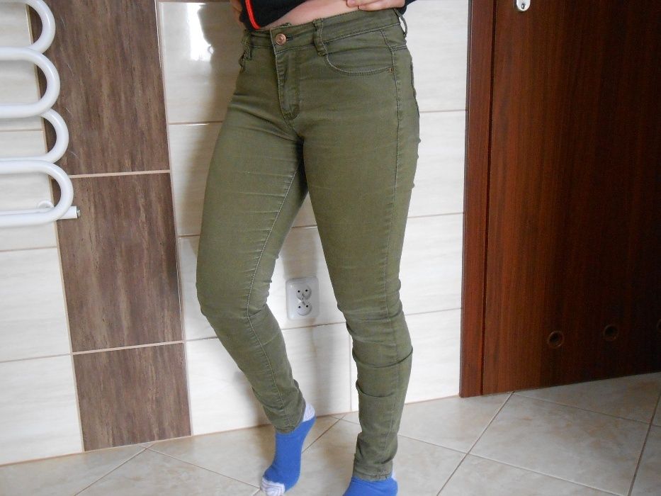 spodnie zielone jeans tanio