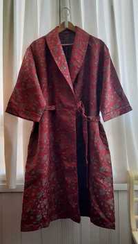 Vestido, casaco, kimono bordeaux com bordado floral, NOVO